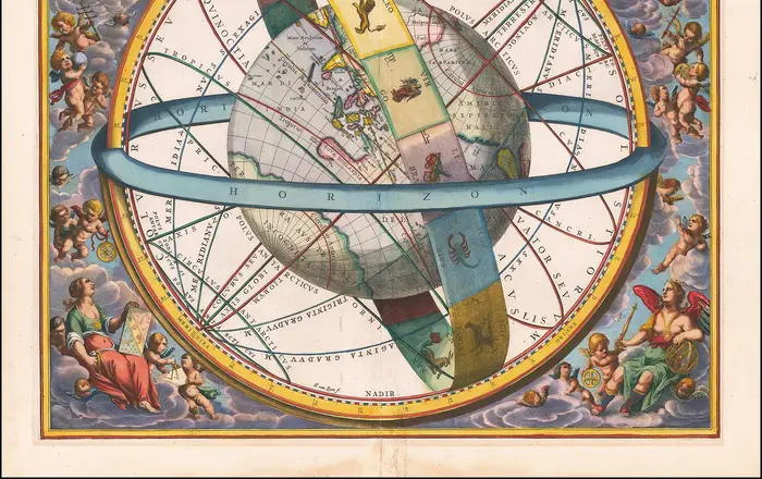 Celestial chart by Andreas Cellarius   Situs Terrae Circulis Coelestibus Circundatae